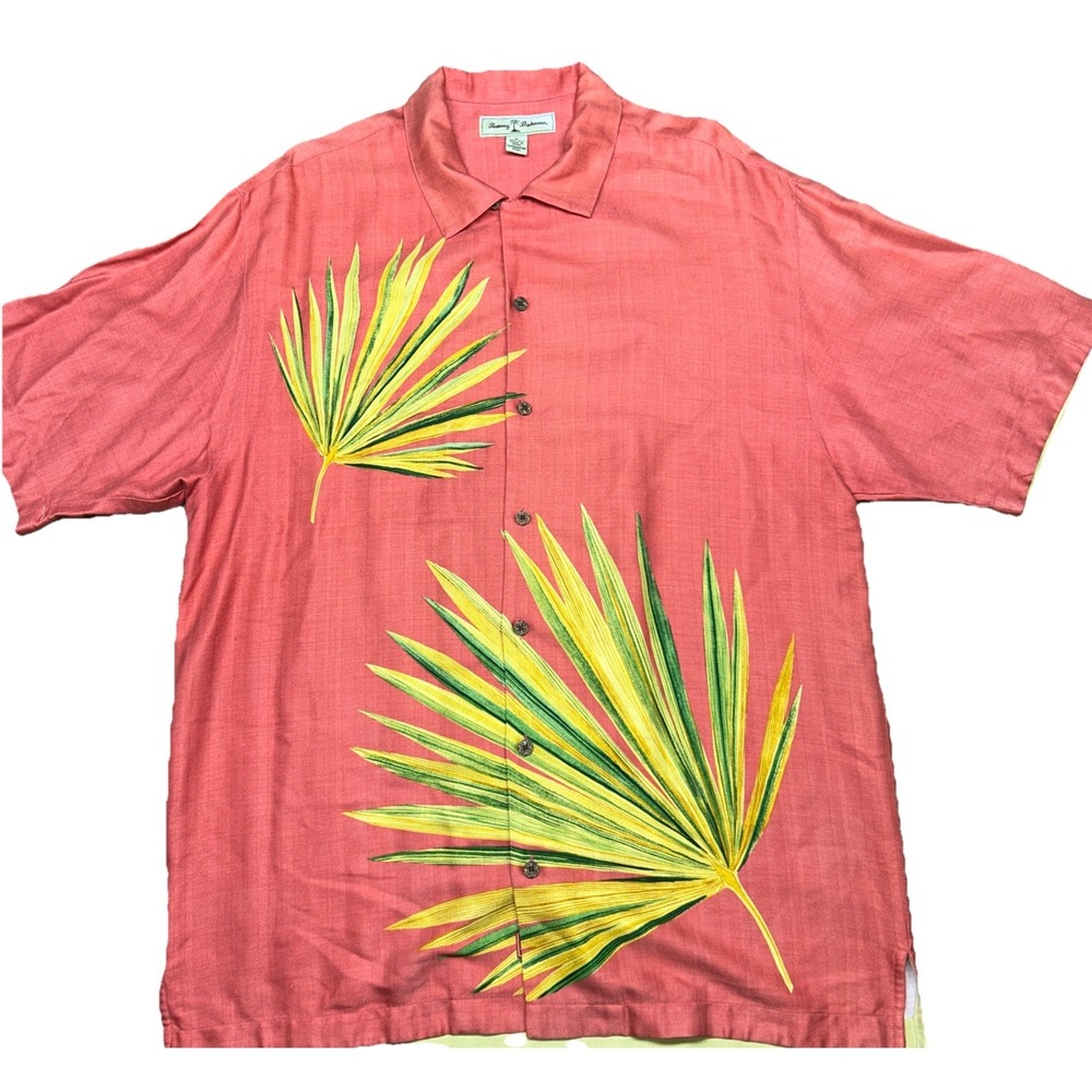 Tommy Bahama 100% Silk Palm Leaf Tropical Short Sleeve Button Up Men's Medium